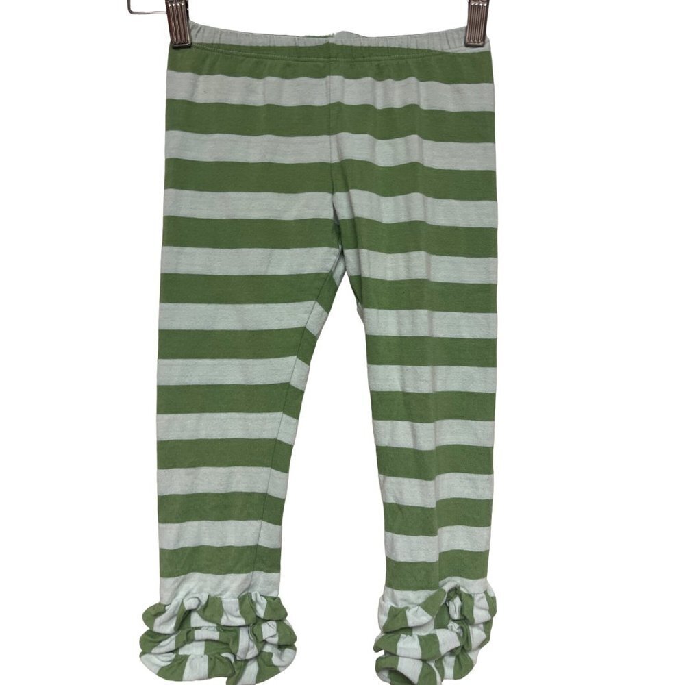 Persnickety Boutique Girls Green Stripe Ruffle Cuff Pants Legging Size 8